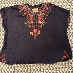 Johnny Was Navy Blue Tunic Top